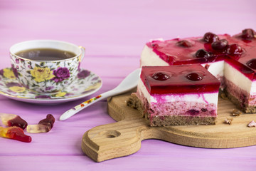 cherry cake made of jelly and yogurt