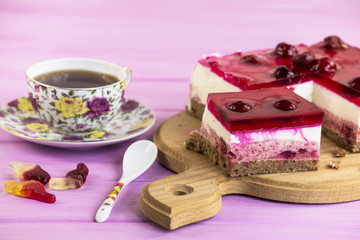 cherry cake made of jelly and yogurt