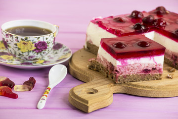 cherry cake made of jelly and yogurt