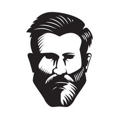 Bearded man head illustration isolated on white background.