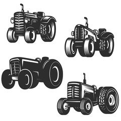 Set of retro tractor icons. Design elements for logo, label, emblem, sign. Vector illustration © liubov