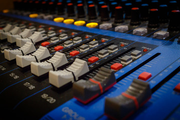 Audio mixer close up