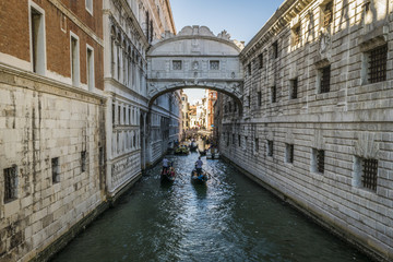 Bridge of Sighs in Venice. Floating gondolas under the Bridge of Sighs, Venice, Italy.