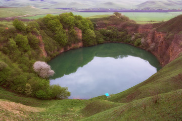 The lake is karst origin. Lake Shadhurey. North Caucasus.