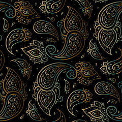 Paisley Beautiful golden seamless background.