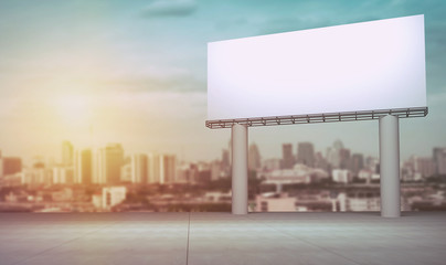 Fototapeta premium Blank billboard with clipping path on city background. 3D render image