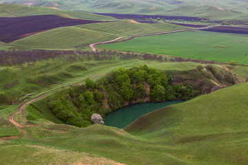 The lake is karst origin. Lake Shadhurey. North Caucasus.
