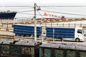 Naklejka premium Logistics import export background and container cargo transport concept