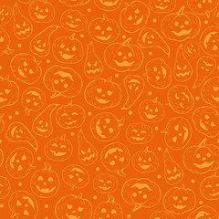 Seamless Halloween pattern. Background of contour orange pumpkins. Vector