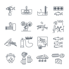set of thin line icons restaurant, cafe, kitchen, bar production process