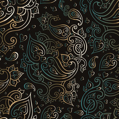 Paisley Beautiful golden seamless background.