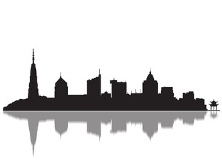 Fototapeta premium Detailed Hangzhou Monuments Skyline Silhouette