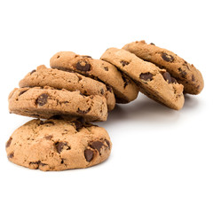 Chocolate chip cookies isolated on white background. Sweet biscuits. Homemade pastry.