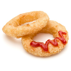 Crispy deep fried onion or Calamari ring with ketchup isolated on white background