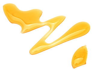 Sweet honey drips isolated on white background. Syrup droplet, nectar drops.