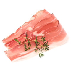 Italian prosciutto crudo or jamon. Raw ham. Isolated on white background