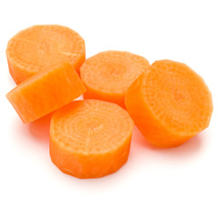 Chopped carrot slices isolated on white background cutout