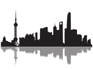 Detailed Shanghai Monuments Skyline Silhouette