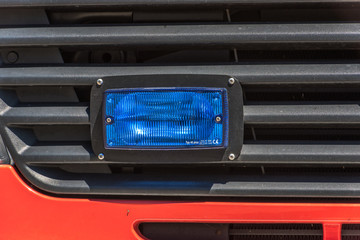 picture of blue lights and sirens on a fire-truck - close-up