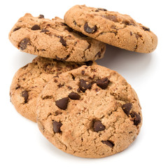 Chocolate chip cookies isolated on white background. Sweet biscuits. Homemade pastry.
