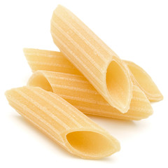Italian pasta isolated on white background. Pennoni. Penne rigate.