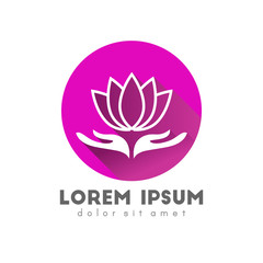 Lotus flower logo concept. Circle flat design with long shadow.