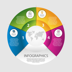 Modern vector illustration 3D. Template of circular infographics with four elements, sectors and percentages. Designed for business, presentations, web design, diagrams with 4 steps