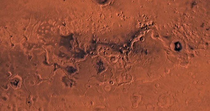 Very high altitude aerial flyover of Mars' Ismenius Lacus region. No HUD. Clip is reversible and can be rotated 180 degrees. Data: NASA/JPL/USGS