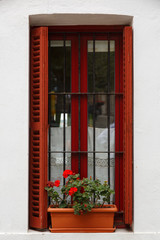 beautiful old wooden window of European style.