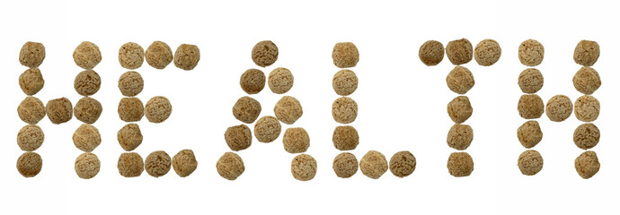 inscription health on a white background of rye balls