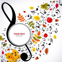 Autumn musical background with notes and leaves