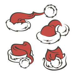 collection of Santa Claus hats isolated