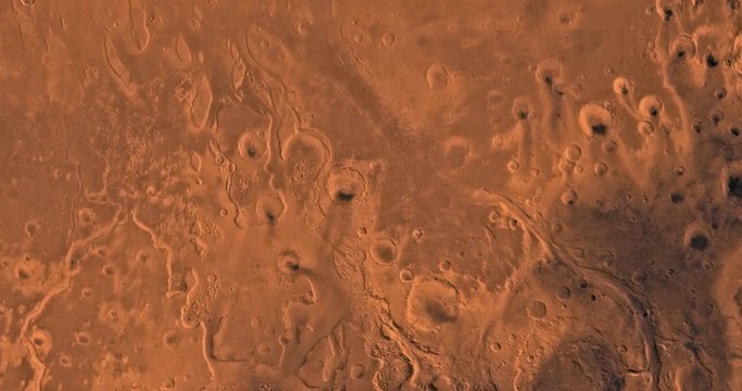 Very high altitude aerial flyover of Mars' western Oxia Palus region. No HUD. Clip is reversible and can be rotated 180 degrees. Data: NASA/JPL/USGS