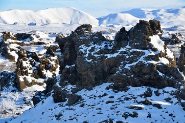 Obraz premium アイスランド ゴーザフォス 滝 北部観光 ダイヤモンドサークル 神々の滝 絶景 冬 iceland island winter waterfall Godafoss diamond circle