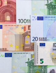 euro money of different denominations abstract background.