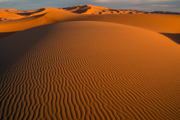 Morocco Merzouga Erg Chebbi sand dunes sunset - obrazy, fototapety, plakaty