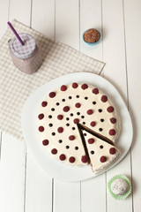 Healthy sweet cake with berries on table