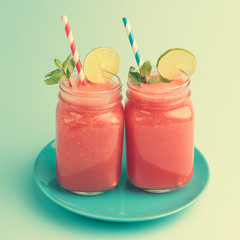 Fresh watermelon smoothies on a plate