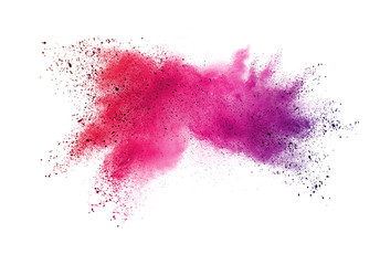 Explosion of colored powder isolated on white background.