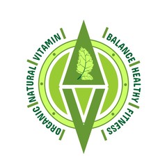 Vegan emblem concept. Fresh healthy organic vegan food theme. Vegetarian eco green concept. Abstract compass with leafs of the tree and relative tags