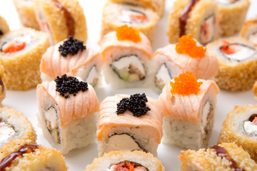 Japanese sushi rolls,maki on white background