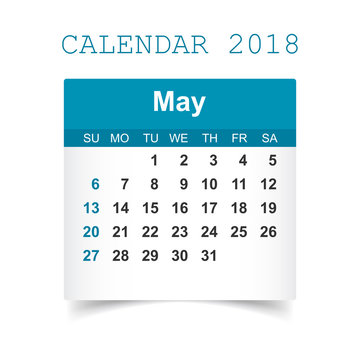 May 2018 calendar. Calendar sticker design template. Week starts on Sunday. Business vector illustration.