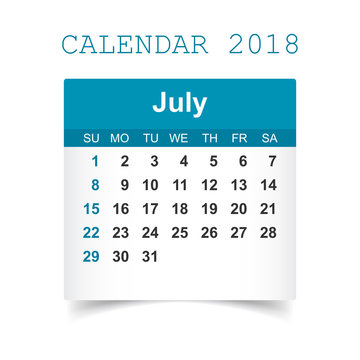 July 2018 calendar. Calendar sticker design template. Week starts on Sunday. Business vector illustration.