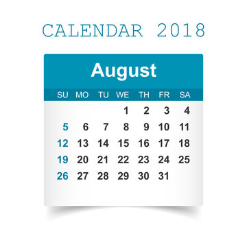 August 2018 calendar. Calendar sticker design template. Week starts on Sunday. Business vector illustration.