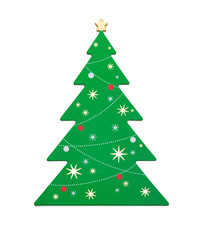 flat green christmas tree on a white background with clipping path