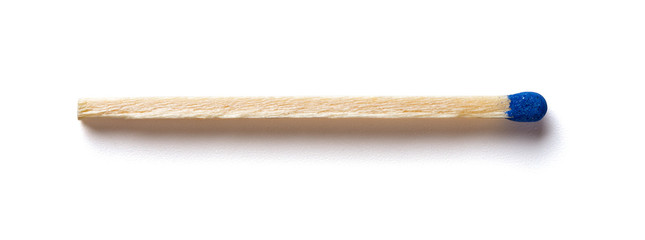 piece of blue match on white with clipping path