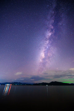 lake view with milky way on the sky