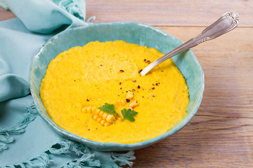 Sweet corn soup in a bowl