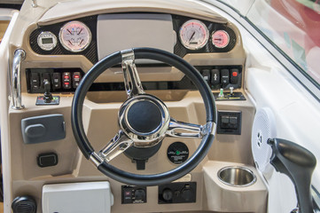 Cockpit of yacht from wood and leather