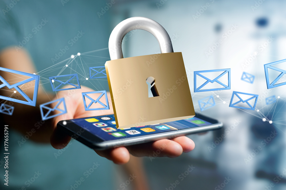 Poster padlock security connection isolated on a color background - 3d rendering
